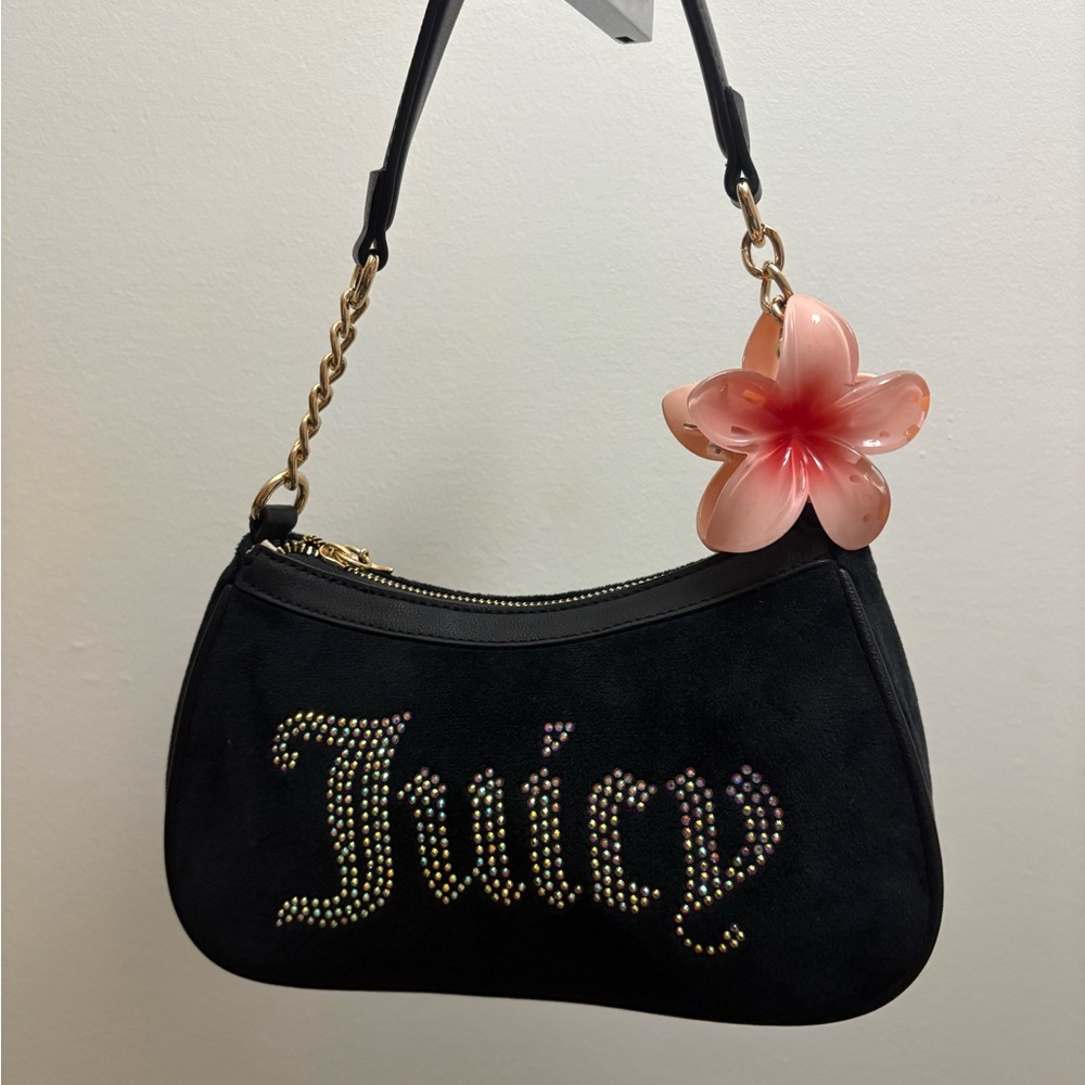 Juicy Couture Black Shoulder Bag with Rhinestone Detail